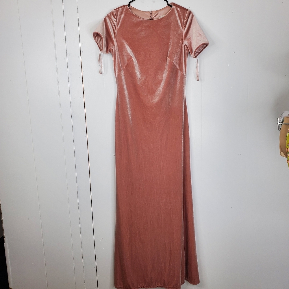Revelry Maxi Dress Short Sleeve Velvet Dusty Pink Cutout Back A Line Womens 4